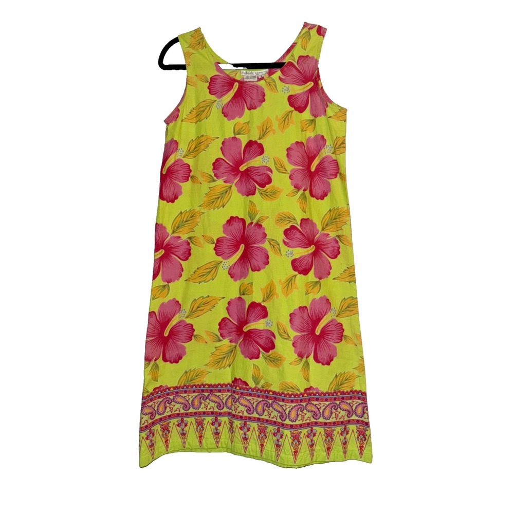 Tropical Vacation Summer Graham Kandiah Hibiscus Floral Cotton Shift Dress Sm